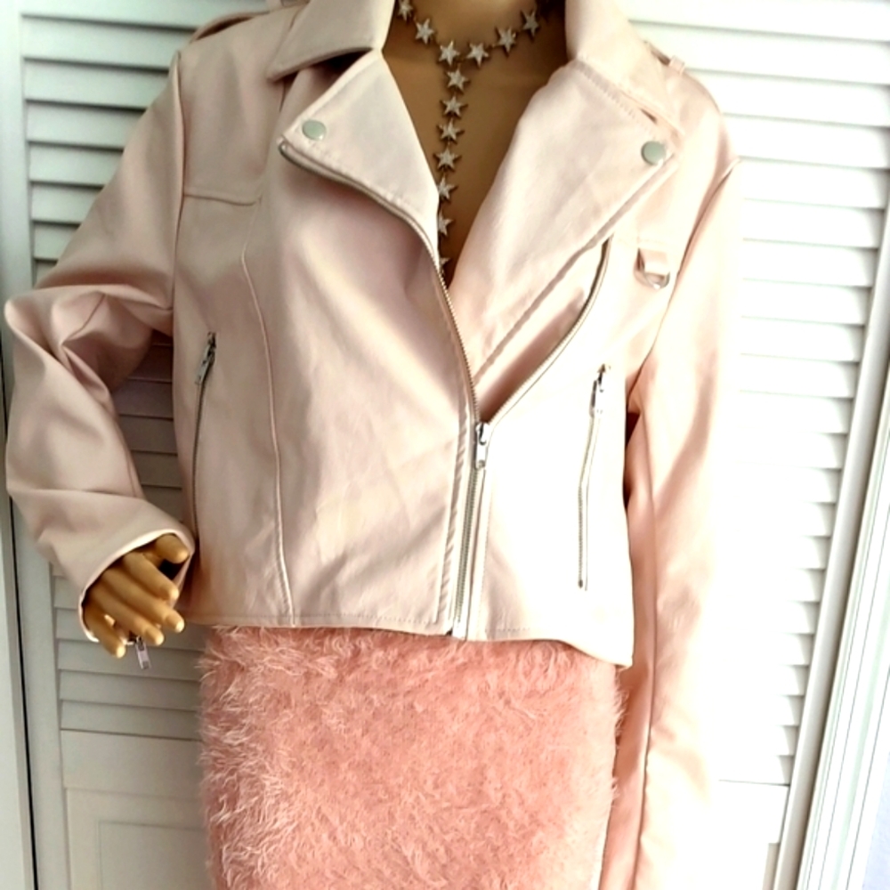 Misguided light pink faux leather moto jacket - Picture 2 of 12
